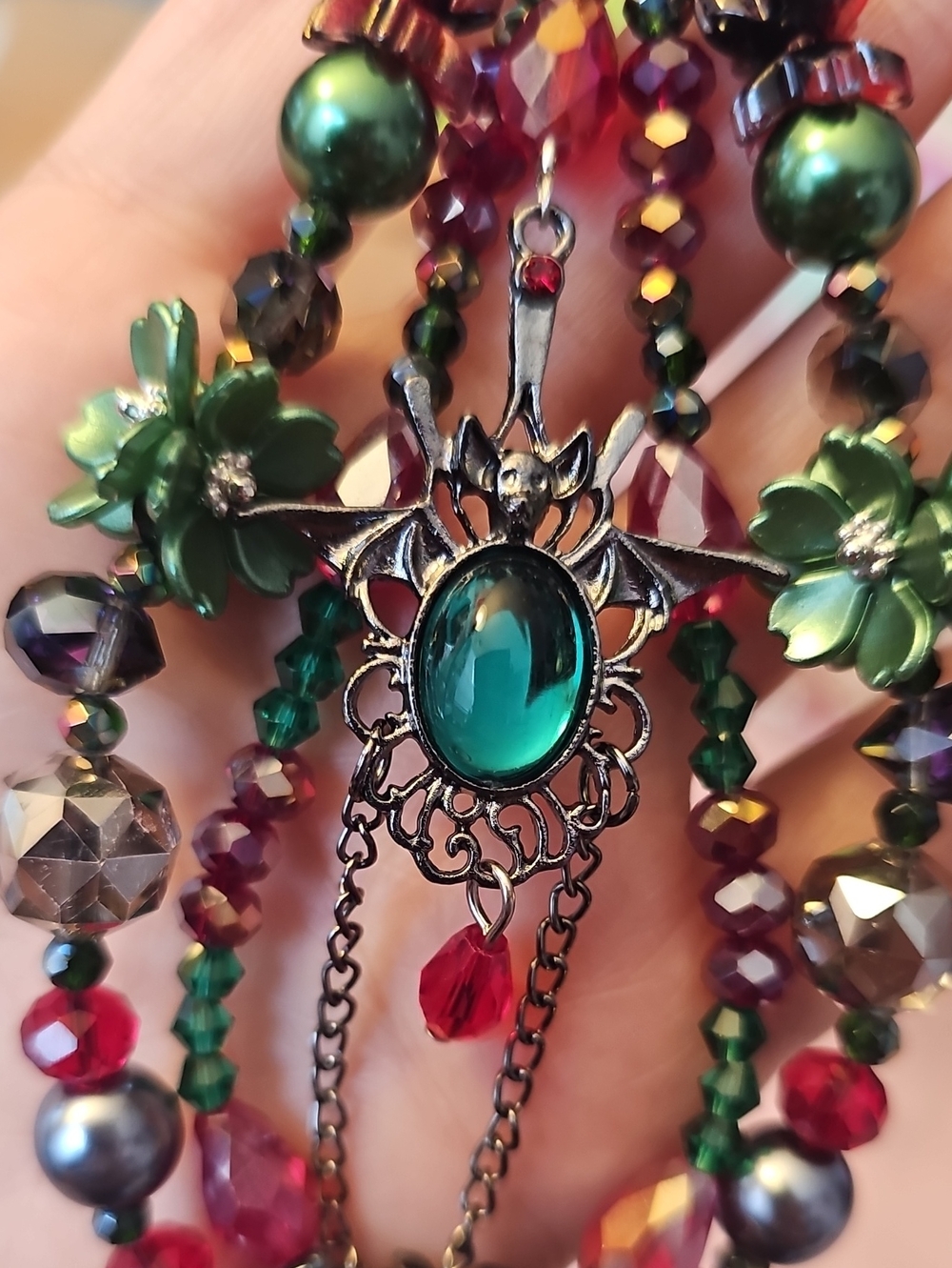 Green Gem Bat Pendant Charm